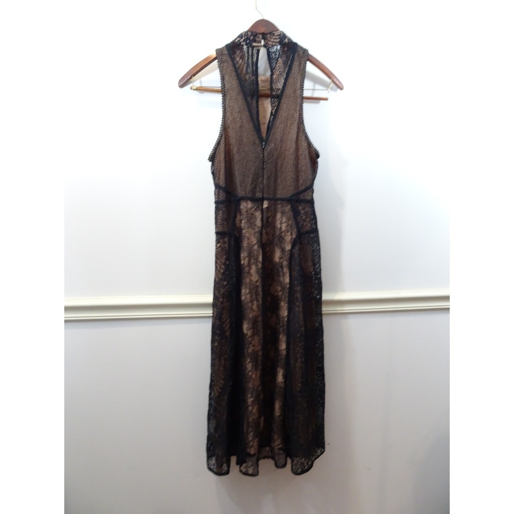 Anthropologie Black Floral Lace Halter Midi Dress Nude Lining 10P Party Formal - Picture 12 of 14